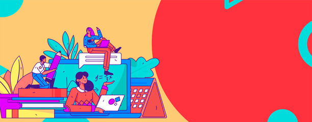 Online education remotely through online classes flat vector concept operation illustration