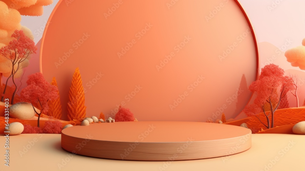 Poster autumn theme. empty podium design for product display. background for presentation or showcase pedes