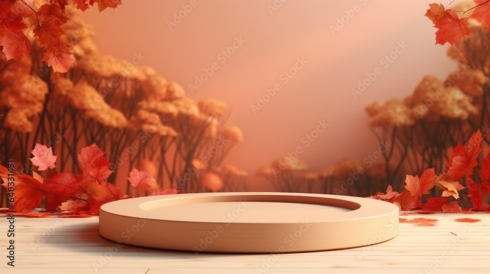 Poster autumn theme. empty podium design for product display. background for presentation or showcase pedes