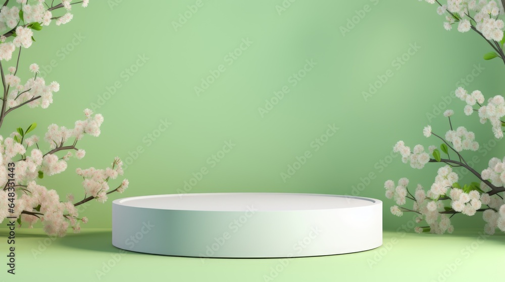 Poster spring theme. empty podium design for product display. background for presentation or showcase pedes