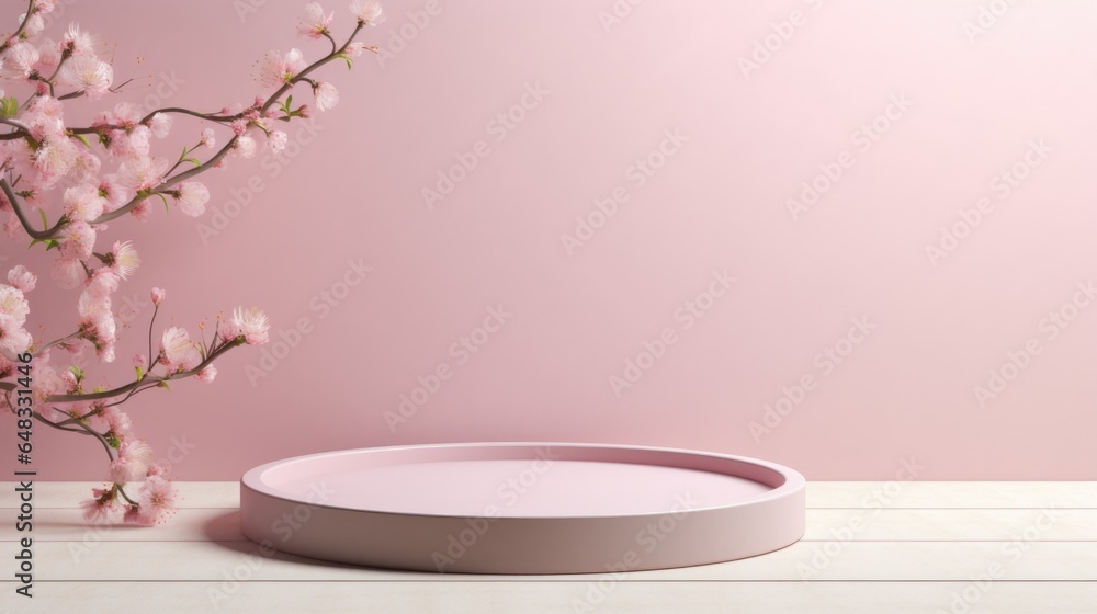 Poster spring theme. empty podium design for product display. background for presentation or showcase pedes