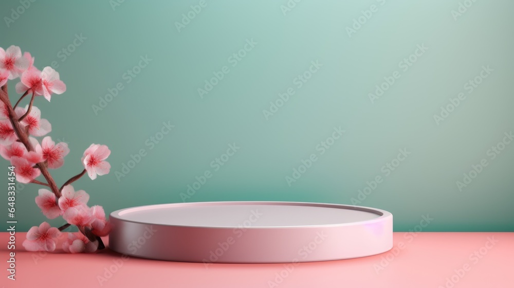 Poster spring theme. empty podium design for product display. background for presentation or showcase pedes