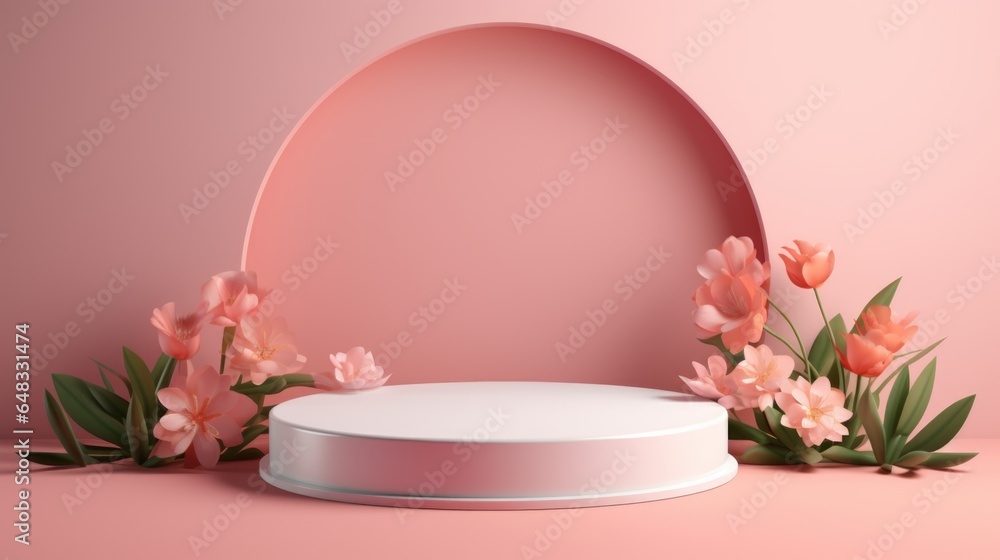Poster spring theme. empty podium design for product display. background for presentation or showcase pedes