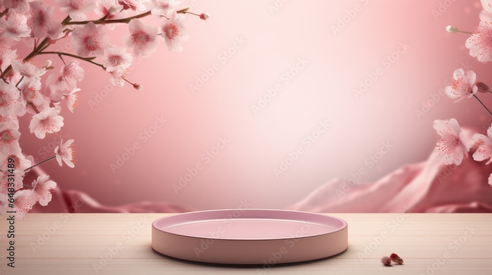 Poster spring theme. empty podium design for product display. background for presentation or showcase pedes