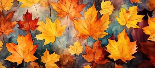 Naklejka na ściany i meble Fall/ Autumn Leaf Watercolor Background Banner