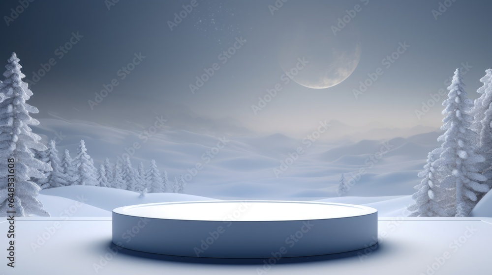 Poster winter theme. empty podium design for product display. background for presentation or showcase pedes