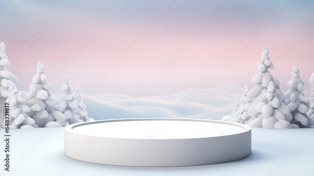 Poster winter theme. empty podium design for product display. background for presentation or showcase pedes