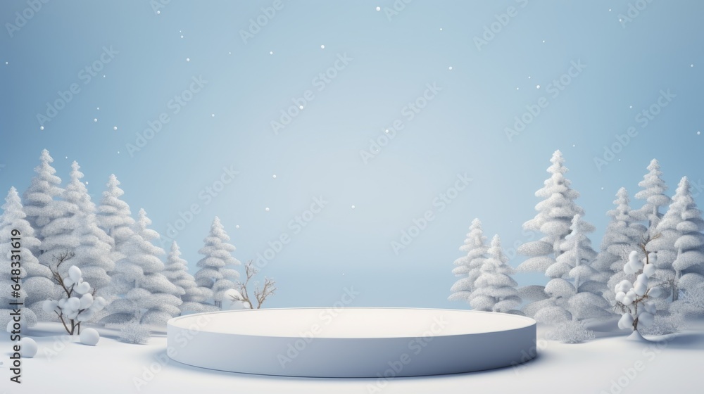 Poster winter theme. empty podium design for product display. background for presentation or showcase pedes