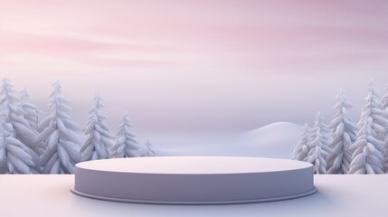 Winter theme. Empty podium design for product display. Background for presentation or showcase pedestal product branding, identity and packaging. 3d rendering illustration template mockup.