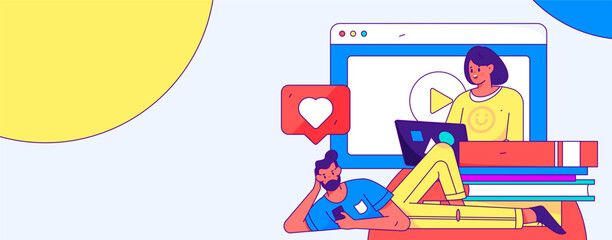 Online education remotely through online classes flat vector concept operation illustration