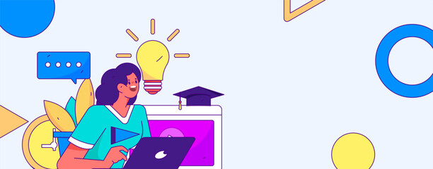 Online education remotely through online classes flat vector concept operation illustration