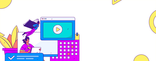 Online education remotely through online classes flat vector concept operation illustration