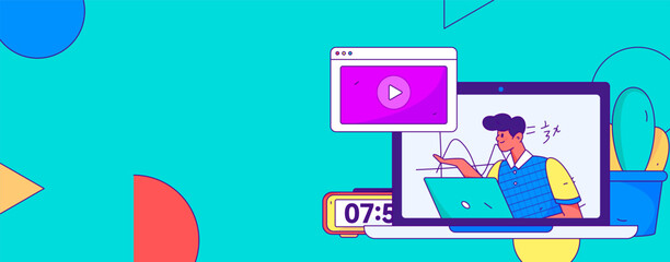 Online education remotely through online classes flat vector concept operation illustration