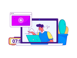 Online education remotely through online classes flat vector concept operation illustration