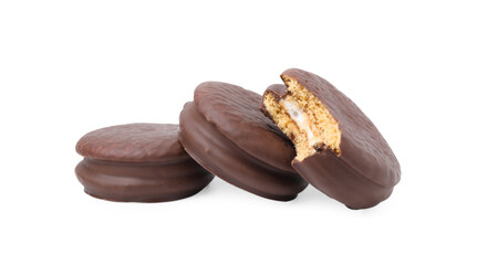Three tasty choco pies isolated on white