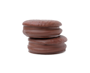 Two tasty choco pies isolated on white