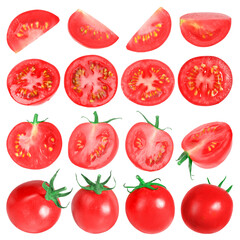 Set of fresh ripe cherry tomatoes isolated on white