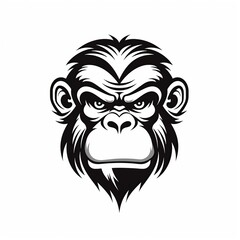  monkey head, vintage monochrome, logo, cartoon, Comic style, white background,Generative AI	