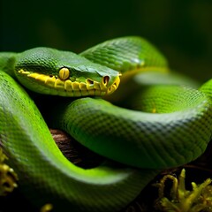 Obraz premium Green Snake on a Branch: Disguised in the Green