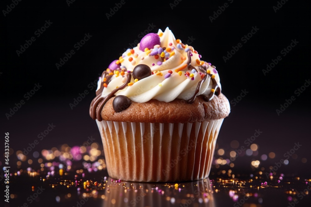 Poster appetizing cake. background with selective focus and copy space