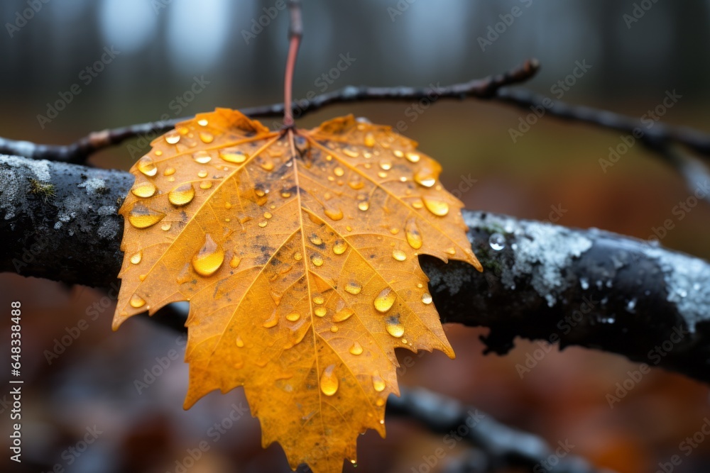Poster autumn leaves on a branch. background with selective focus and copy space