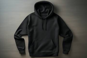 Solid black hoodie mockup for design. Blank with space for text or print, copy space