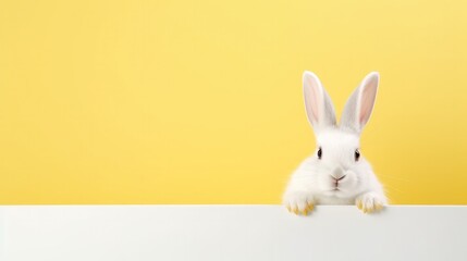 cute animal pet rabbit or bunny white color smiling and laughing isolated with copy space for easter background, rabbit, animal, pet, cute, fur, ear, mammal, background, celebration, generate by AI