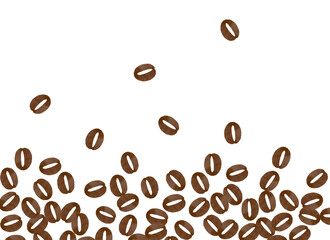 Minimalist background with coffee beans falling or scattered from top to bottom