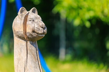 Carved wood vintage rustic decor. Background with selective focus