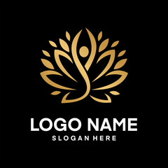 Abstract Lotus Flower and People Logo. design vector yoga and health therapy Symbols Elements Icons. Lotus People Logo. Abstract Lotus Flower Logo.