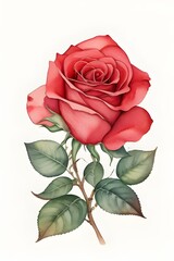 Red rose illustration on white background. Generative AI