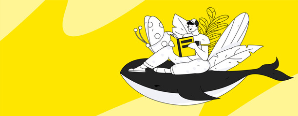 Reading character flat vector concept operation illustration