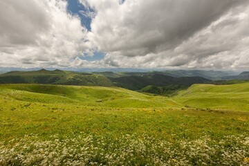 Winding to mountain peaks. Beautiful mountain landscape.