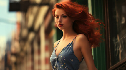 Naklejka premium WOMAN WALKING IN THE STREET