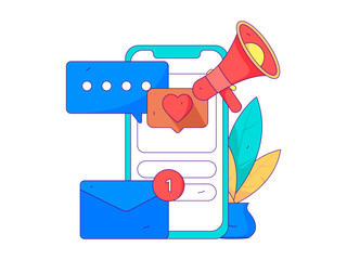 Virtual social concept business flat vector illustration