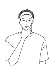 肌を触って満足な表情の男性