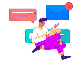 Virtual social concept business flat vector illustration