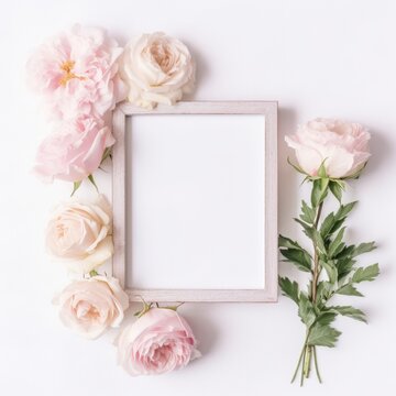 Beautiful mock up a light pink rose border with clear white background. Generative AI image weber.