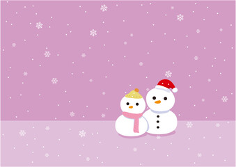 かわいいカップルの雪だるまのイラスト2（日本版）ピンク