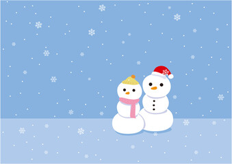 かわいいカップルの雪だるまのイラスト2（外国版）ブルー