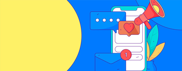 Virtual social concept business flat vector illustration