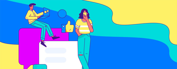 Virtual social concept business flat vector illustration