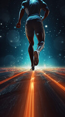 athlete running in space, athlete running on saturn's ring, generative ai