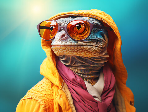 stylish glasses chameleon, generative ai