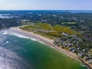 Good Harbor Beach aerial view in summer in Gloucester, Cape Ann, Massachusetts MA, USA.