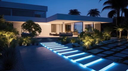 Fototapeta premium Futuristic Home Garden and Pathway of Geometry and Light. Generative AI 7