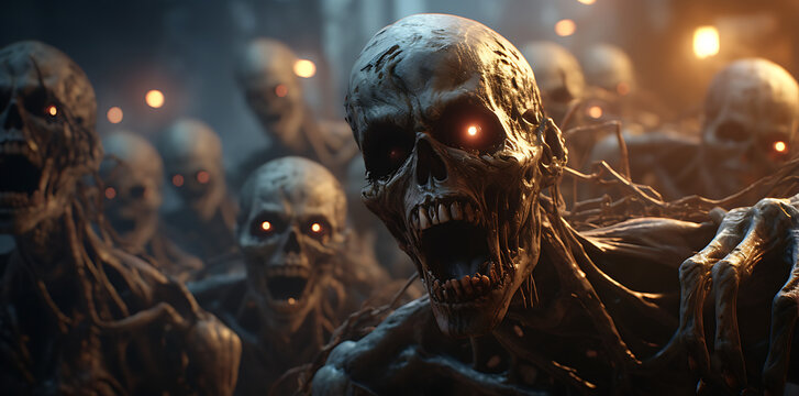 zombie with multiple zombies, generative ai