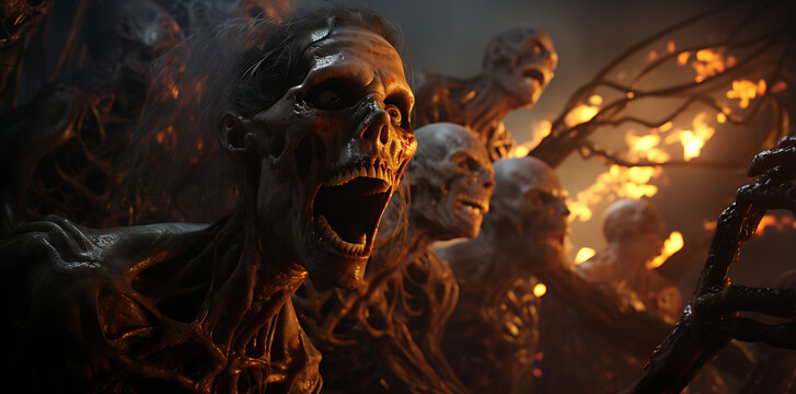 zombie with multiple zombies, generative ai