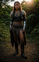 Naklejka premium photo of savage barbaric tribal with armor , generative AI