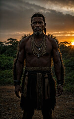 Fototapeta premium photo of savage barbaric tribal with armor , generative AI